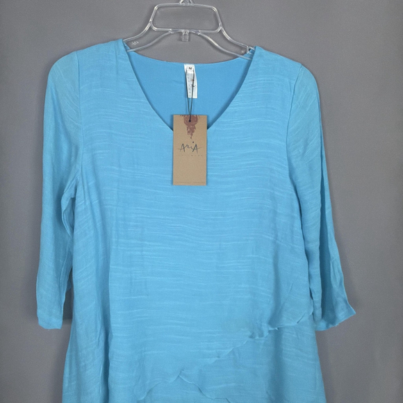 Aria Handmade Top Sky Blue Athena Tunic Cotton Lagenlook Sustainable Sz Medium - Picture 9 of 12